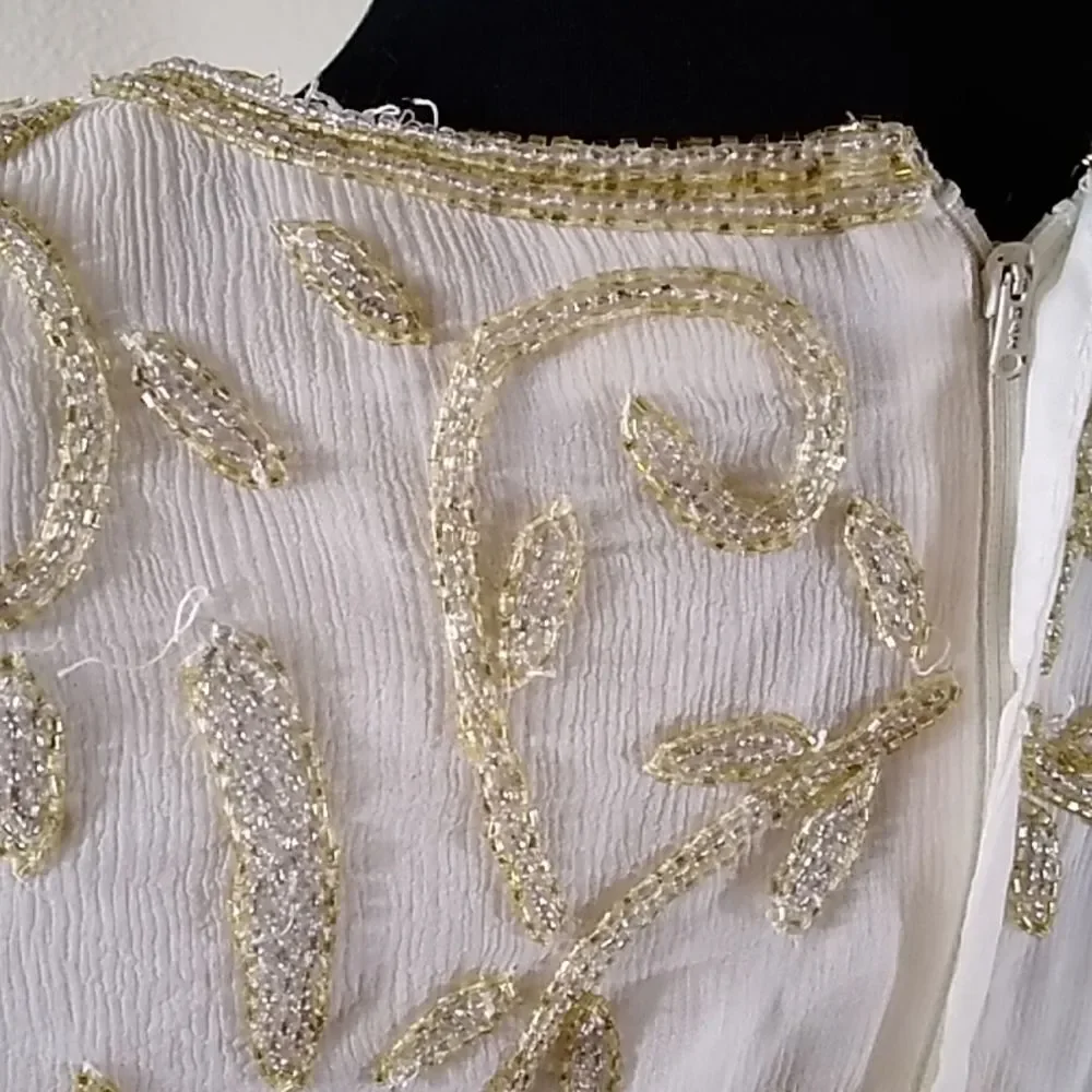 VTG Laurence Kazar New York Silk Gold Formal SquinWomen Top Blouse Size SP